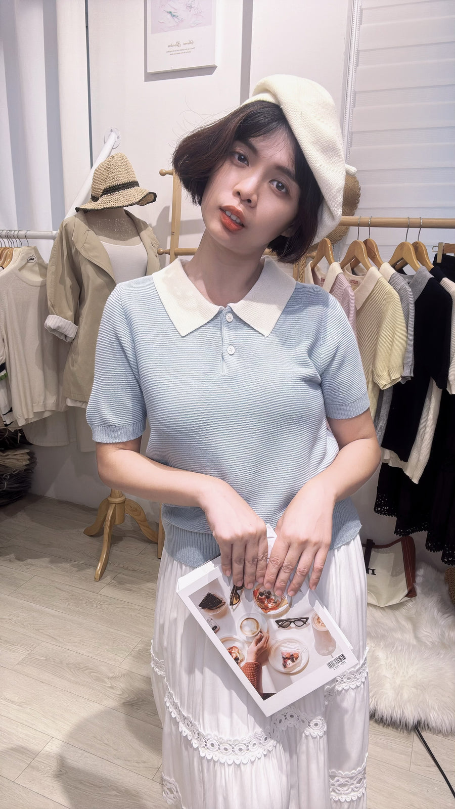 Polo领甜美生活够力软针织上衣