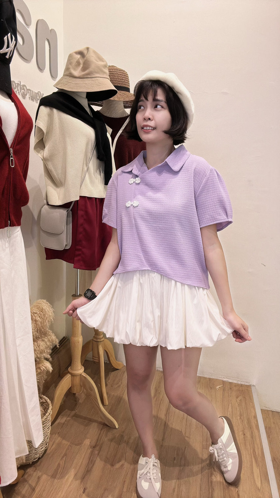 松紧腰泡泡裤裙