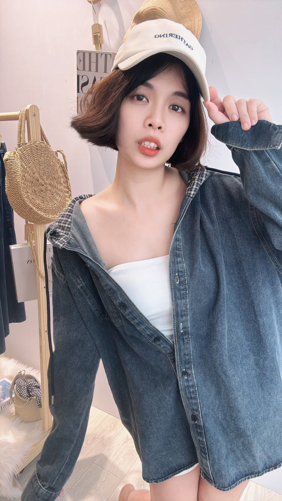 大推🤎帅气牛仔连帽半长外套