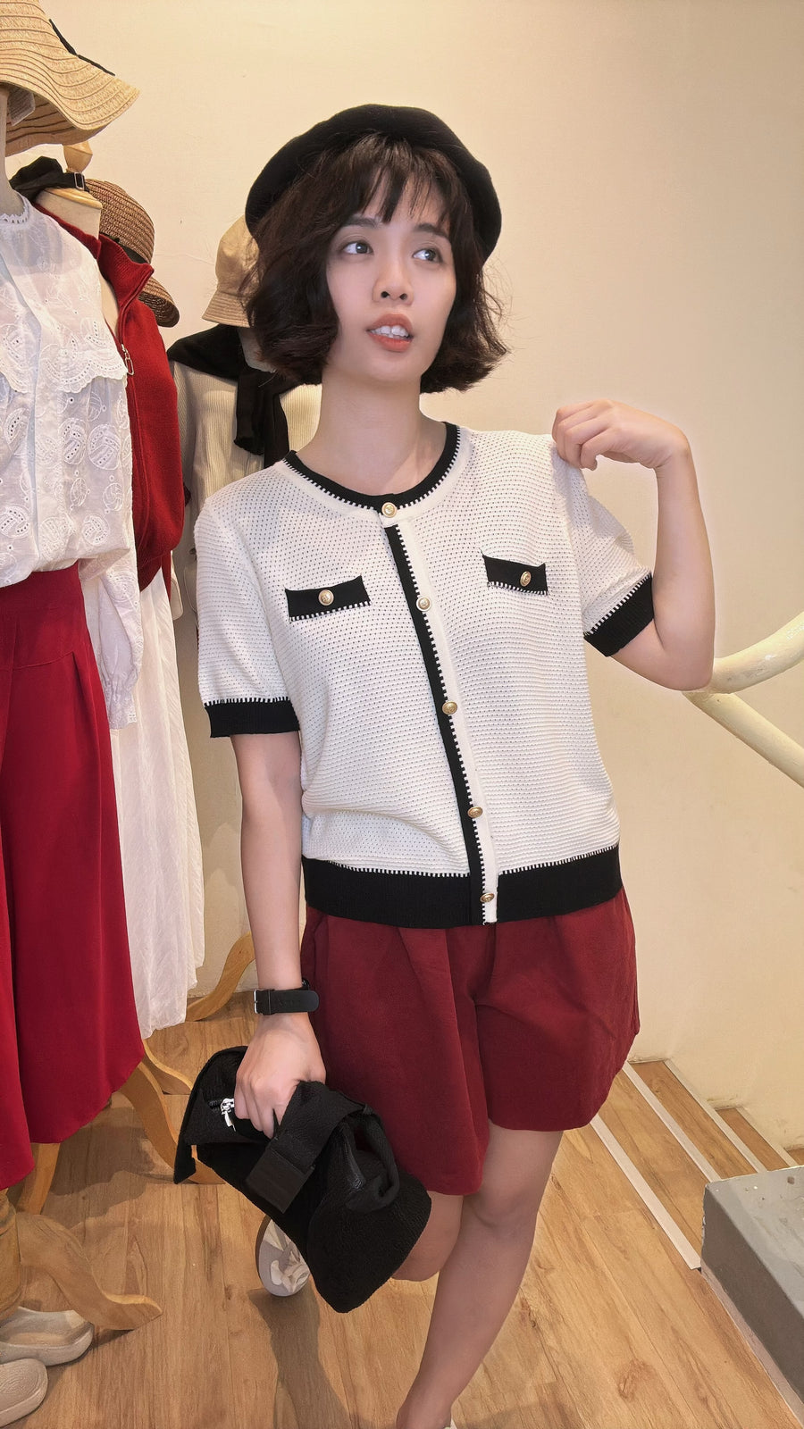 气质假纽小香风大弹针织上衣