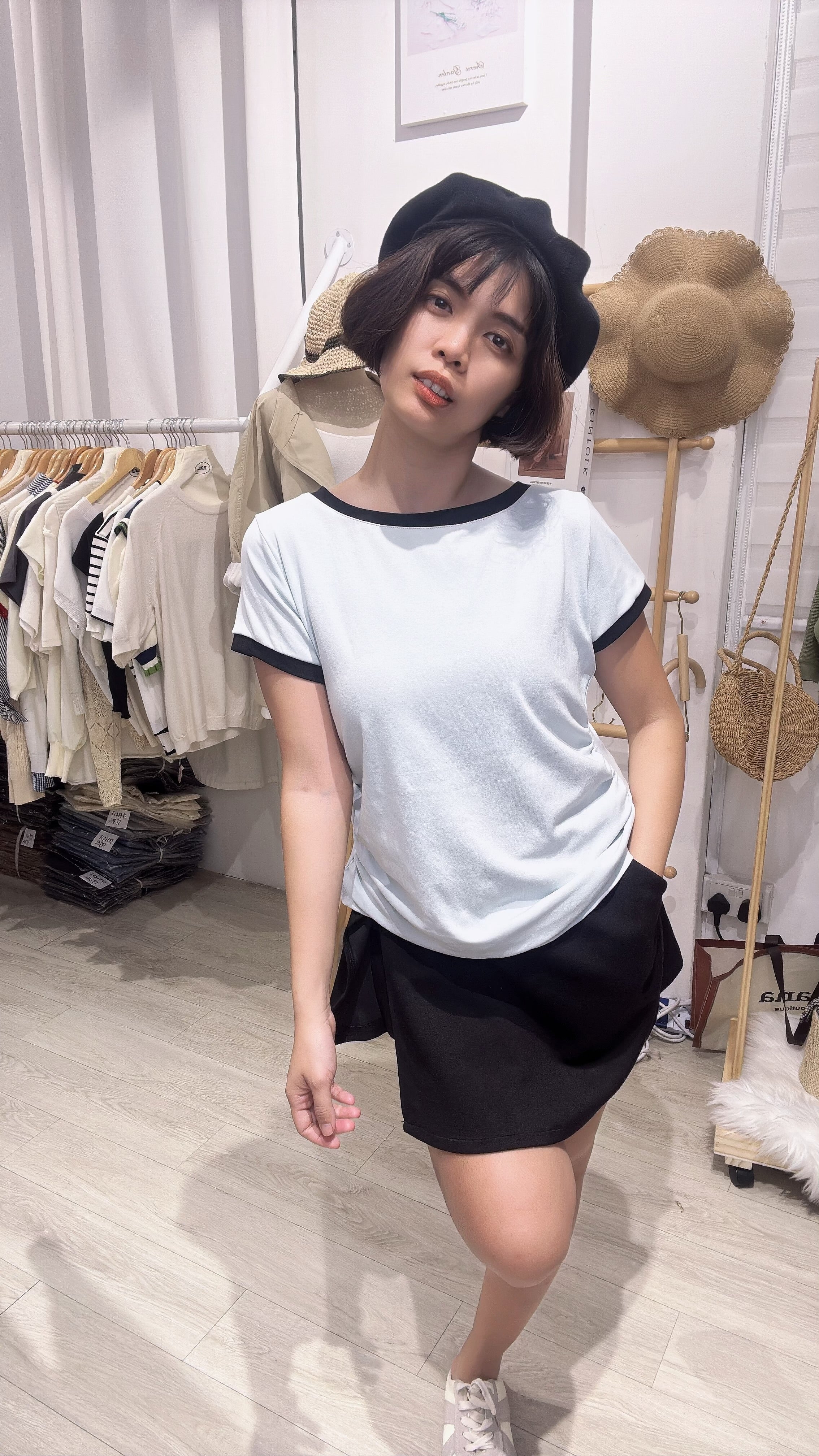 舒服棉质旁皱褶上衣