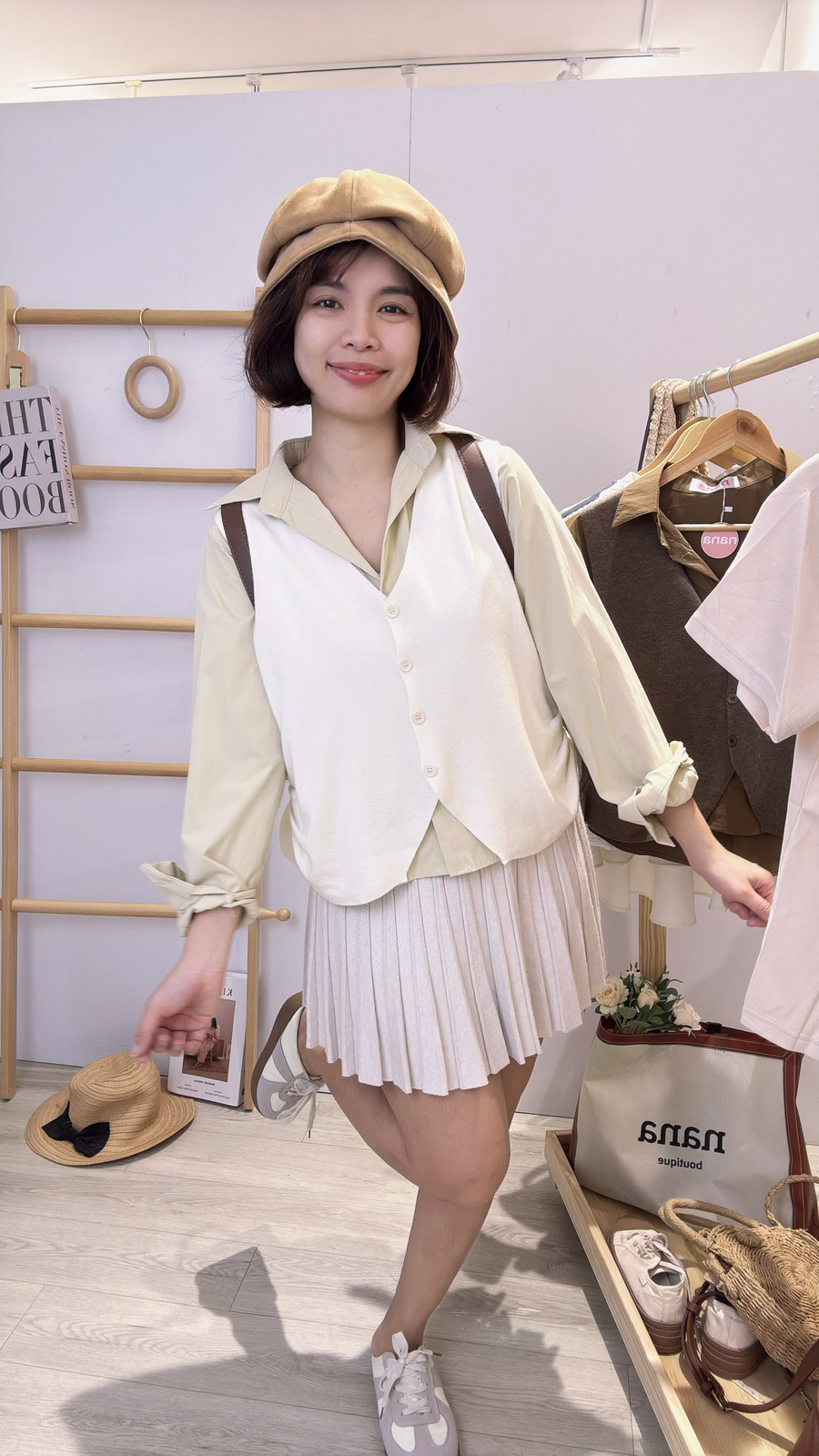 针织并接衬衫两件式上衣