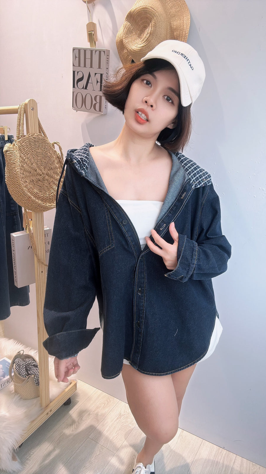 大推🤎帅气牛仔连帽半长外套