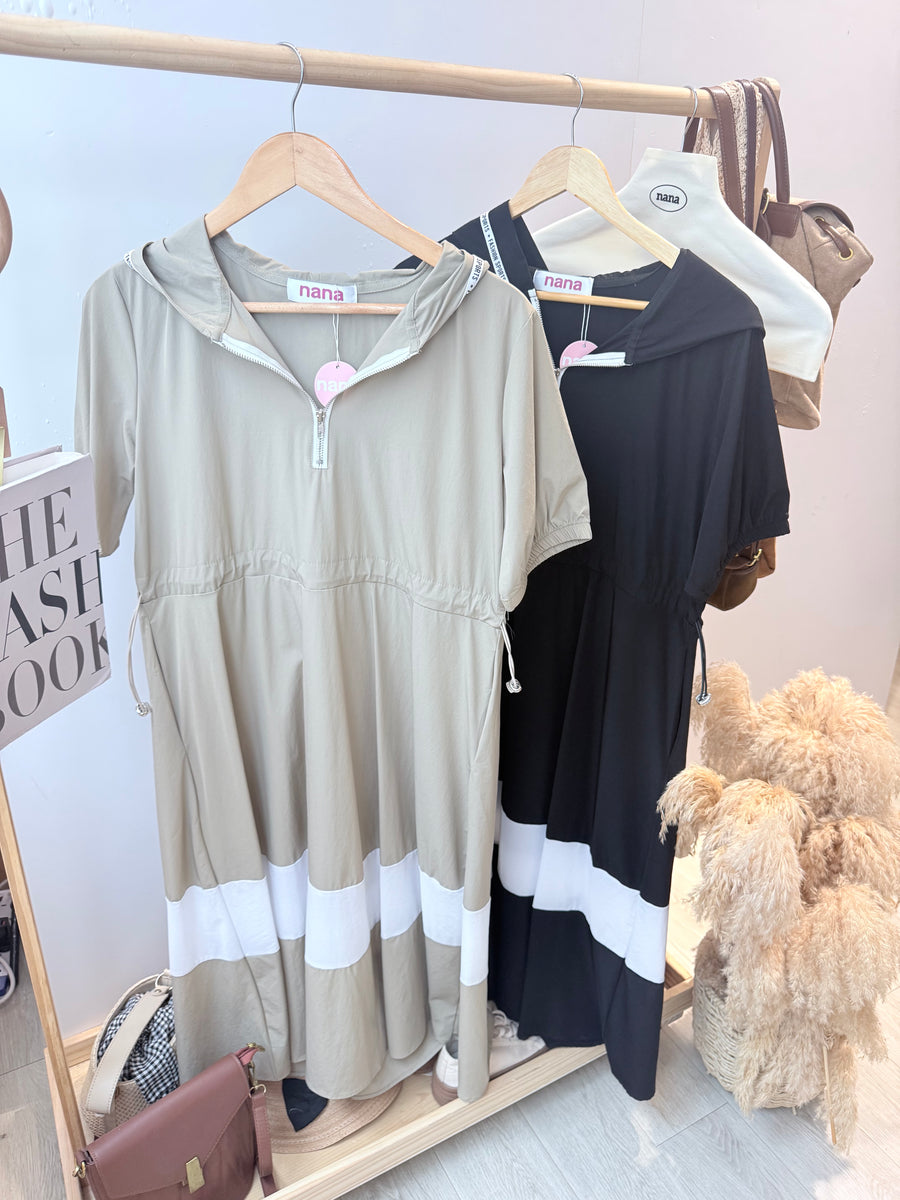 防水面料帅气连帽连身裙