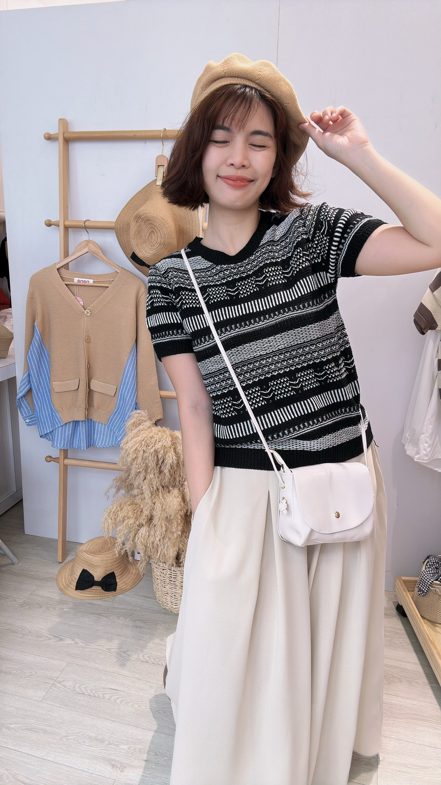 复古漂亮条纹针织上衣