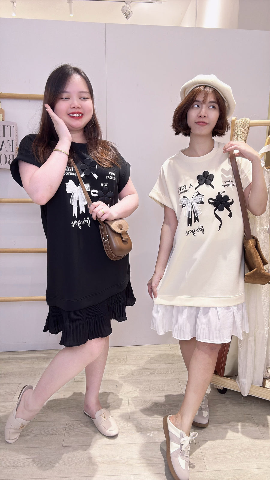 太空棉印花图案并接雪纺套裙