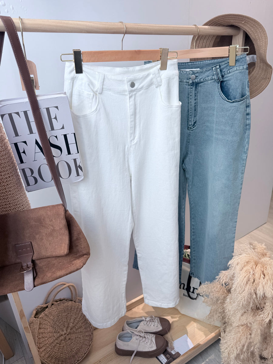 软牛仔直身阔脚裤