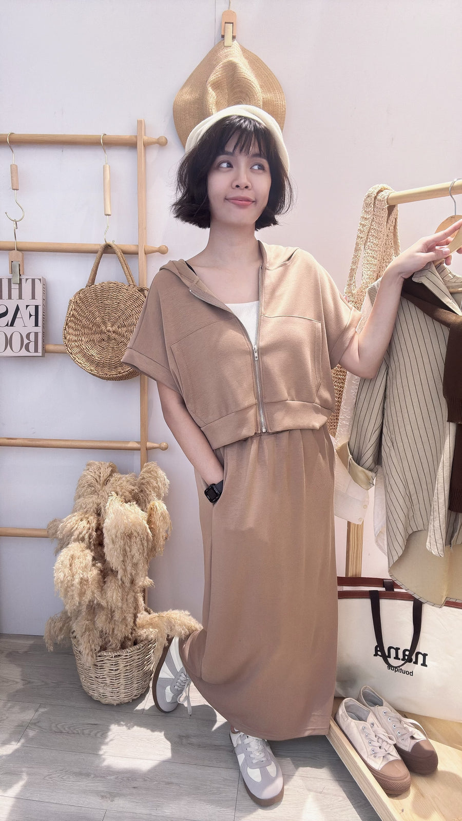 太空棉好好穿连帽长裙套装