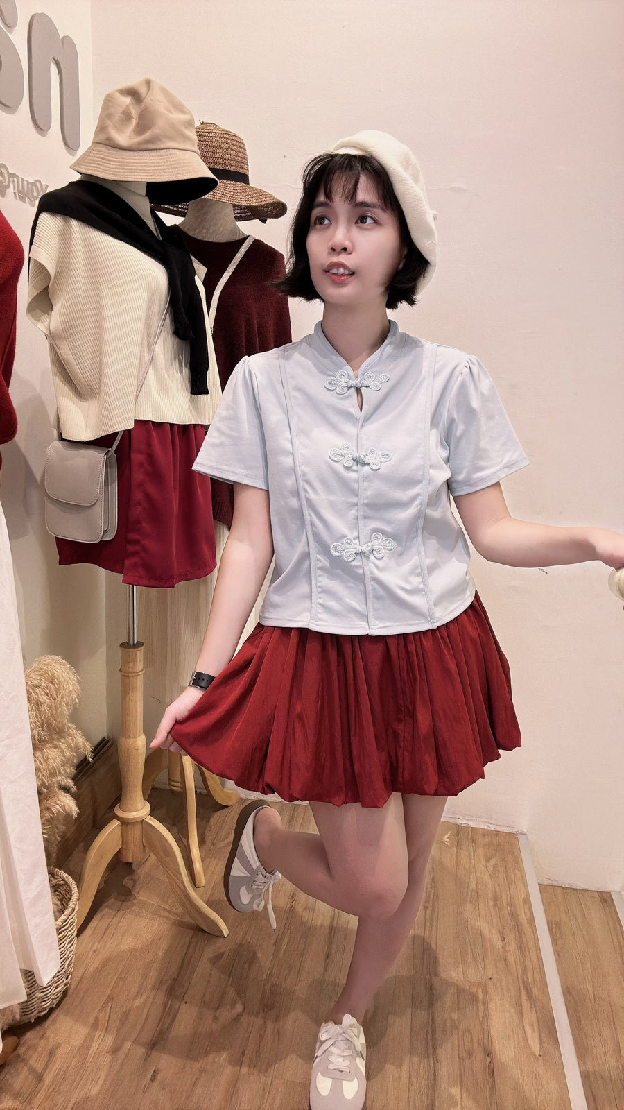 松紧腰泡泡裤裙