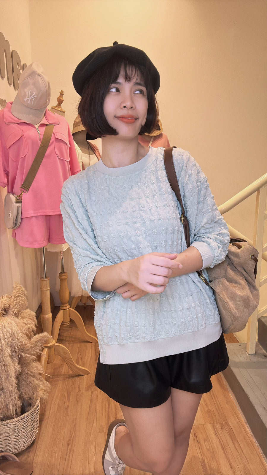 甜美泡泡棉宽松上衣