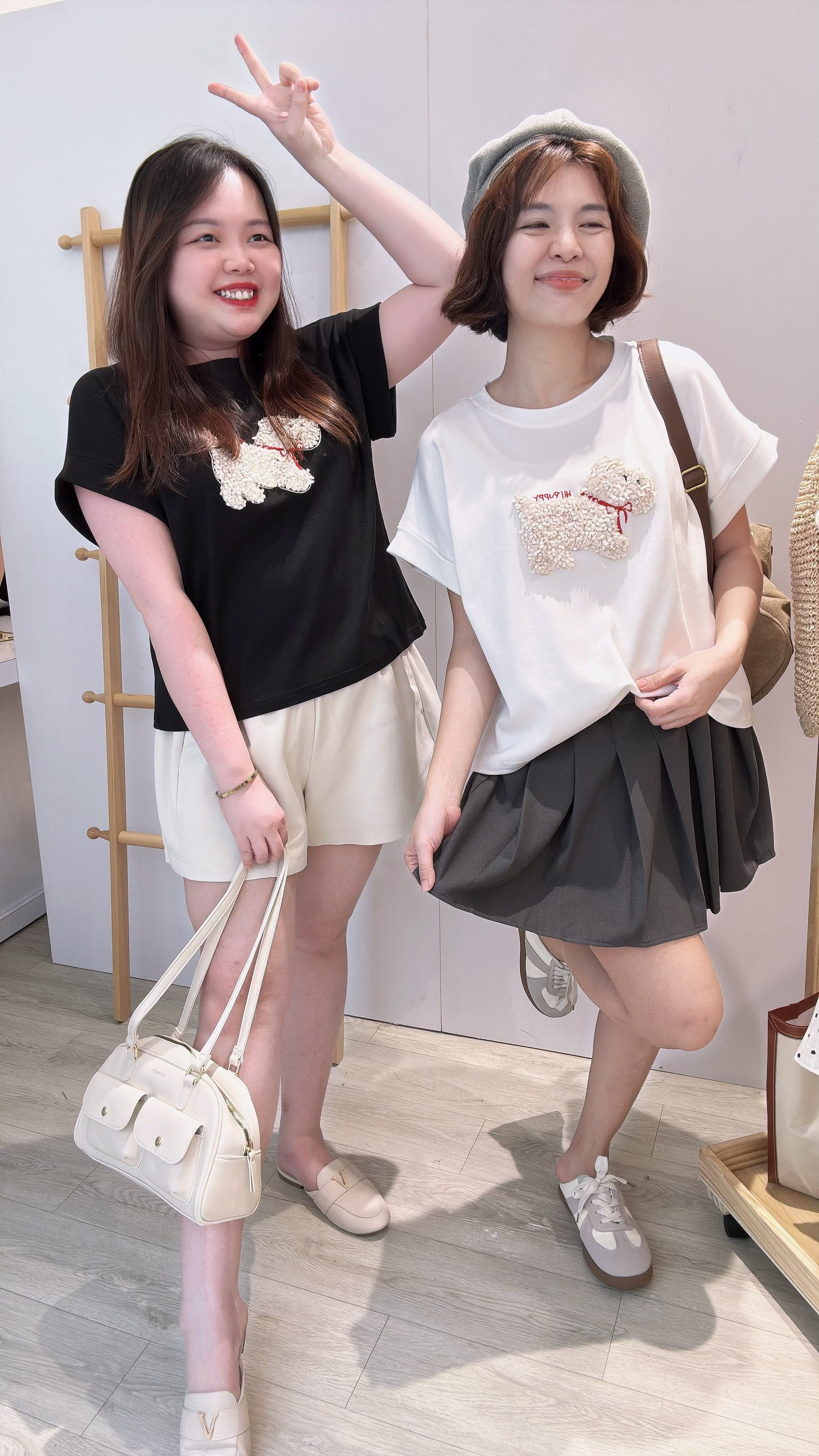 花瓣绣小狗图案上衣