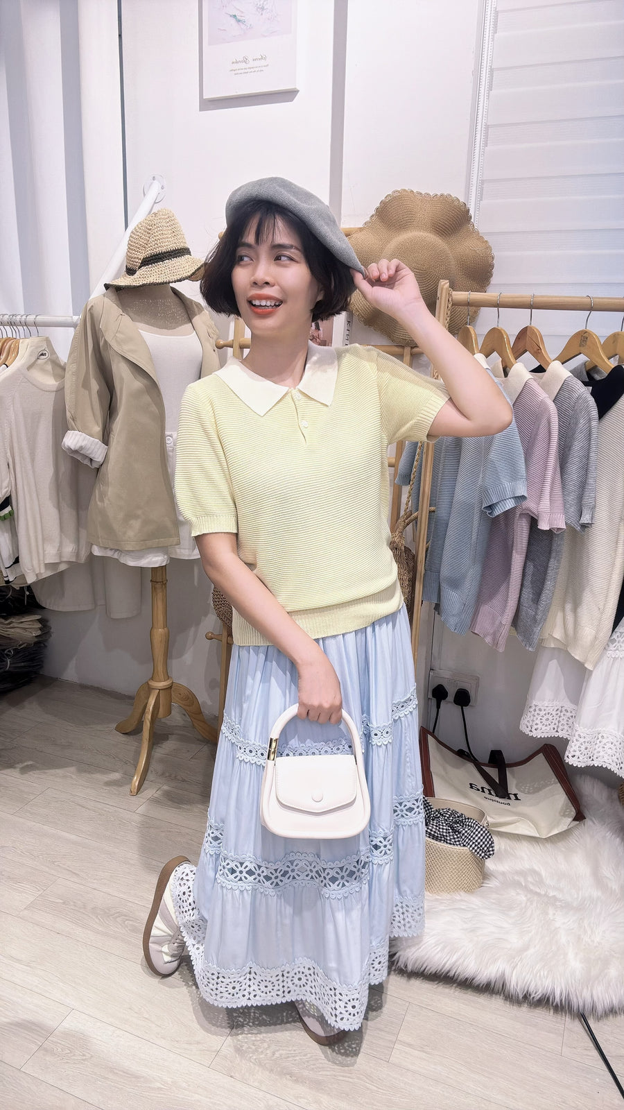 Polo领甜美生活够力软针织上衣