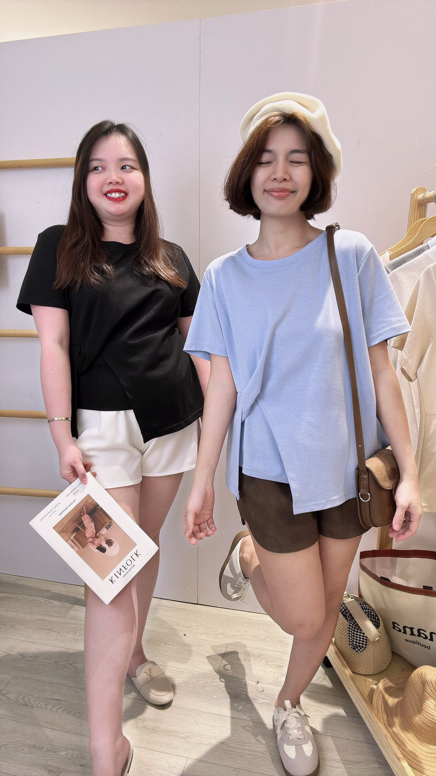 皱褶纯棉单色上衣