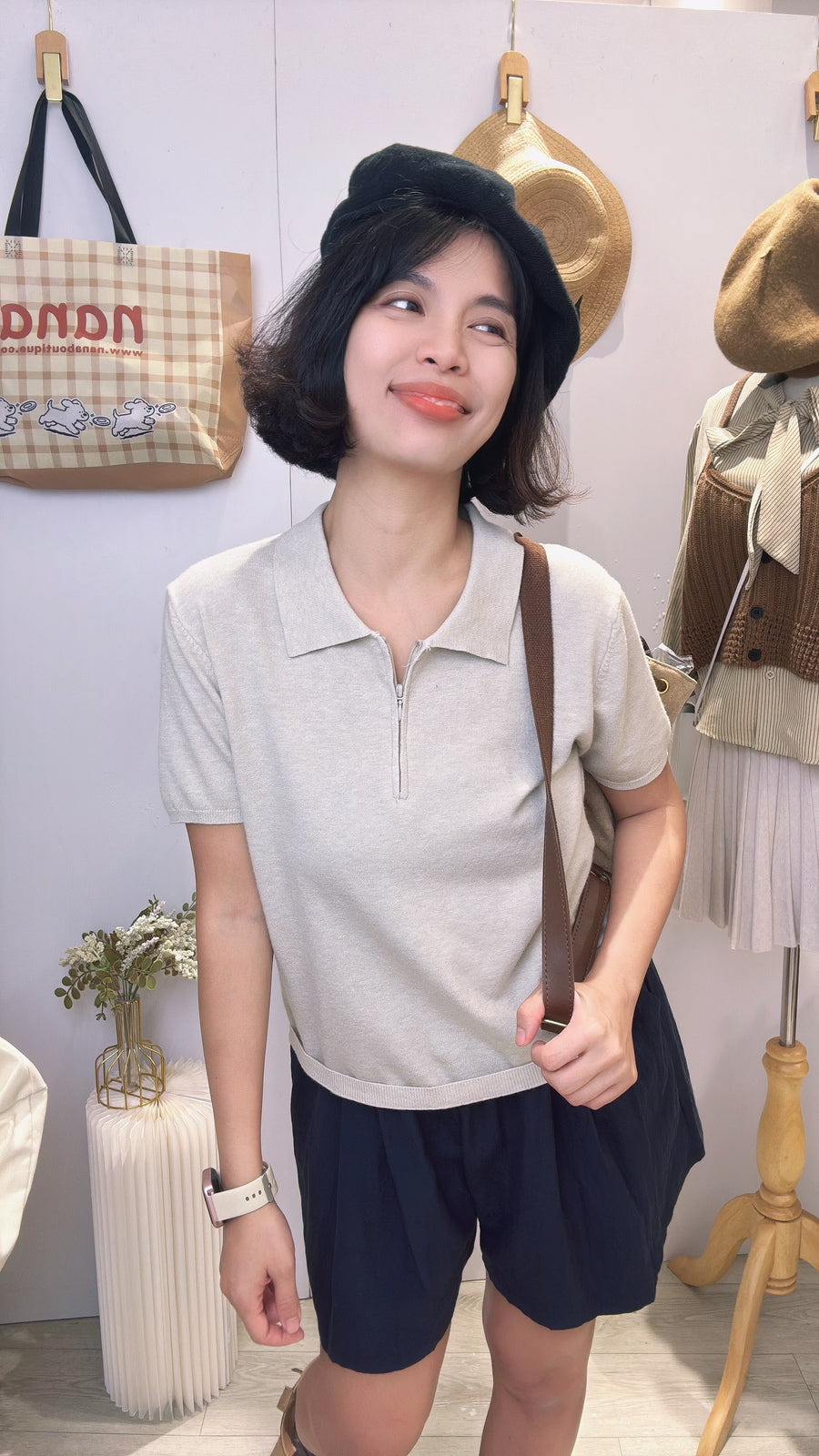 软针织Polo领拉链上衣