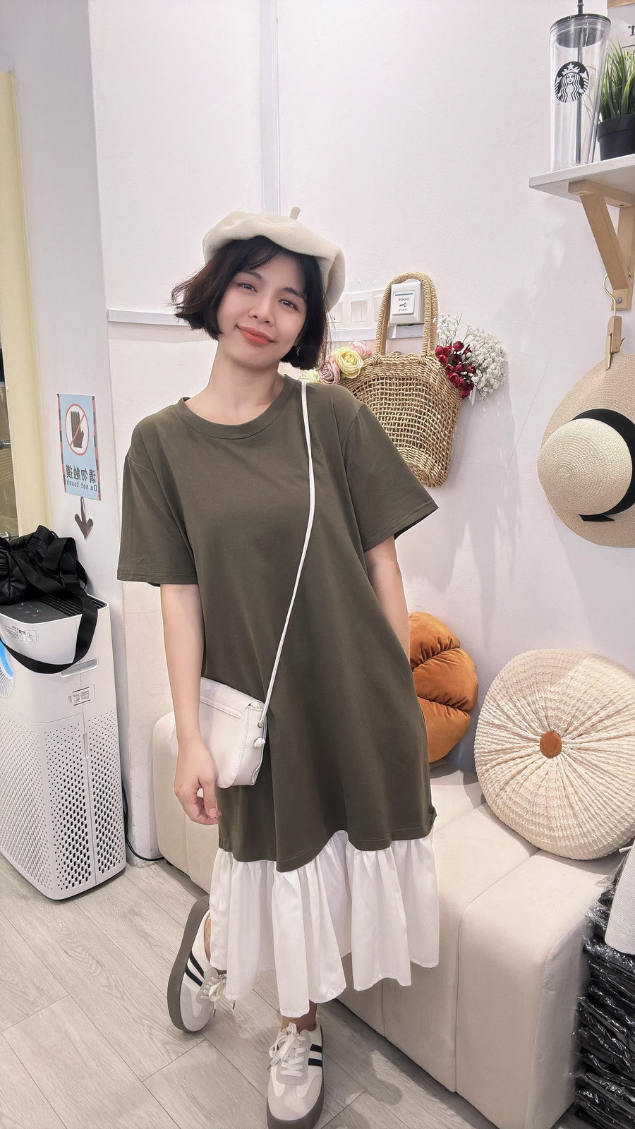 Cotton并接鱼尾雪纺连身裙