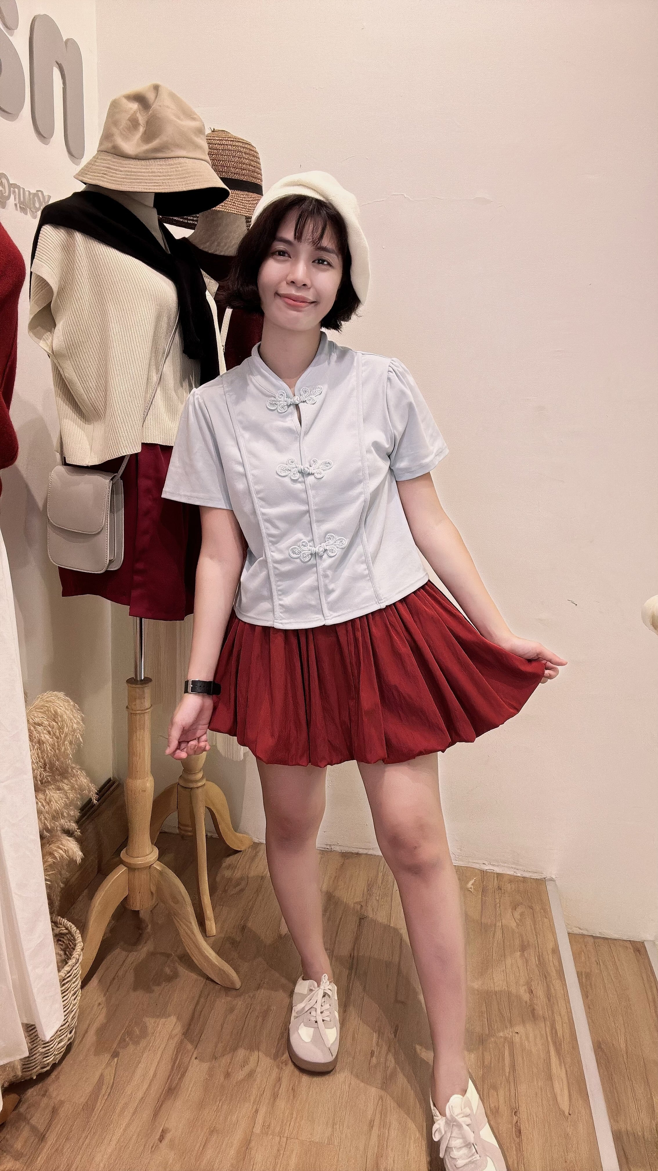 松紧腰泡泡裤裙