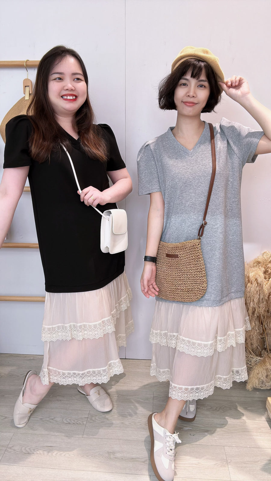 公主袖蕾丝长连身裙