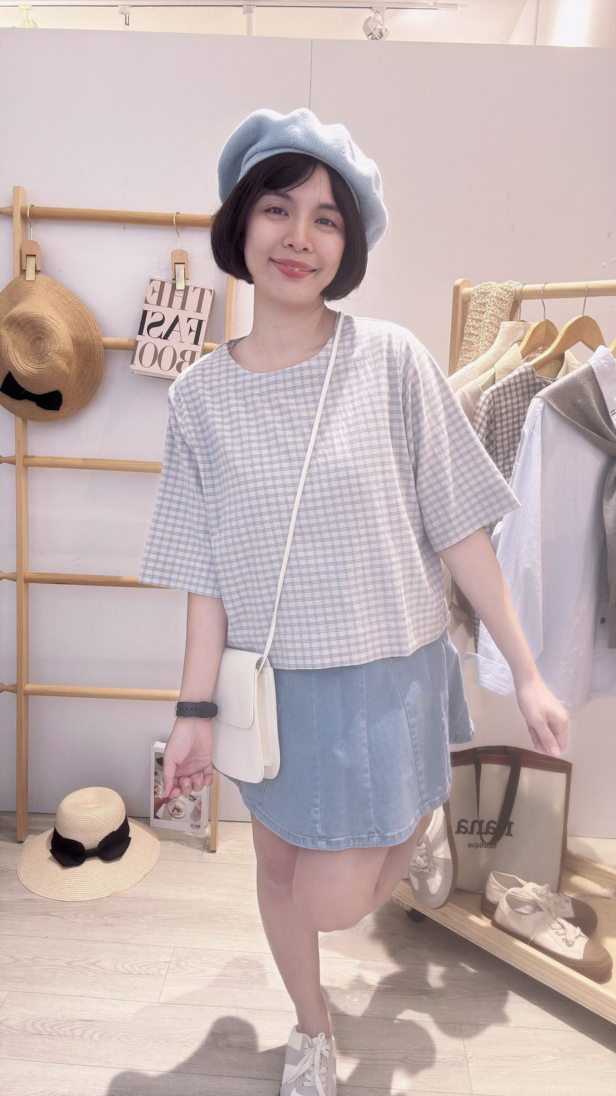 格子软麻宽松上衣