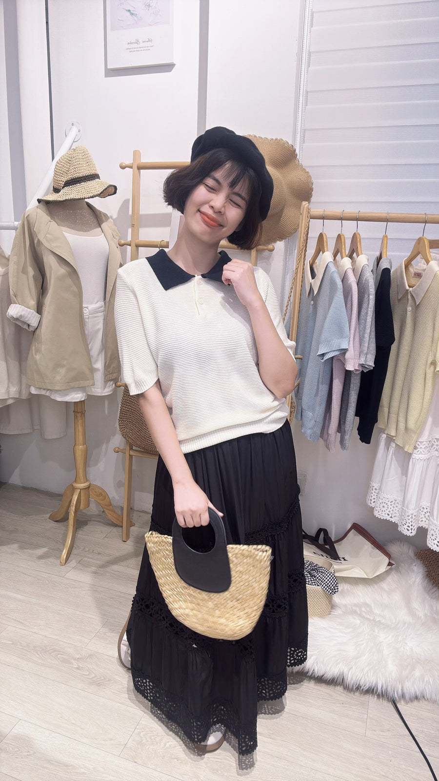 Polo领甜美生活够力软针织上衣