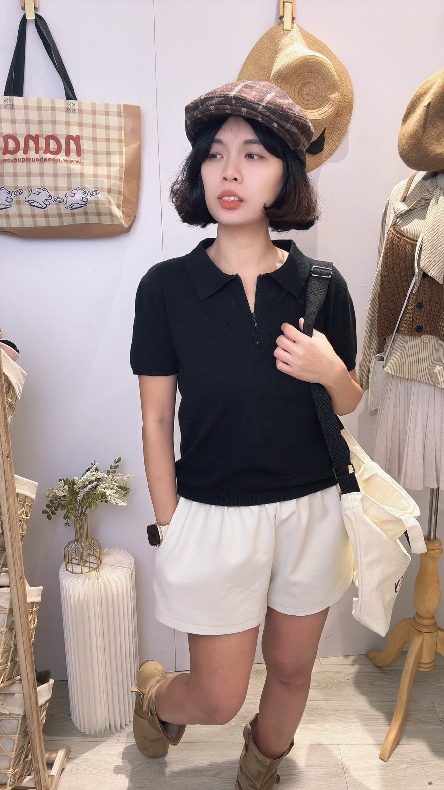 软针织Polo领拉链上衣