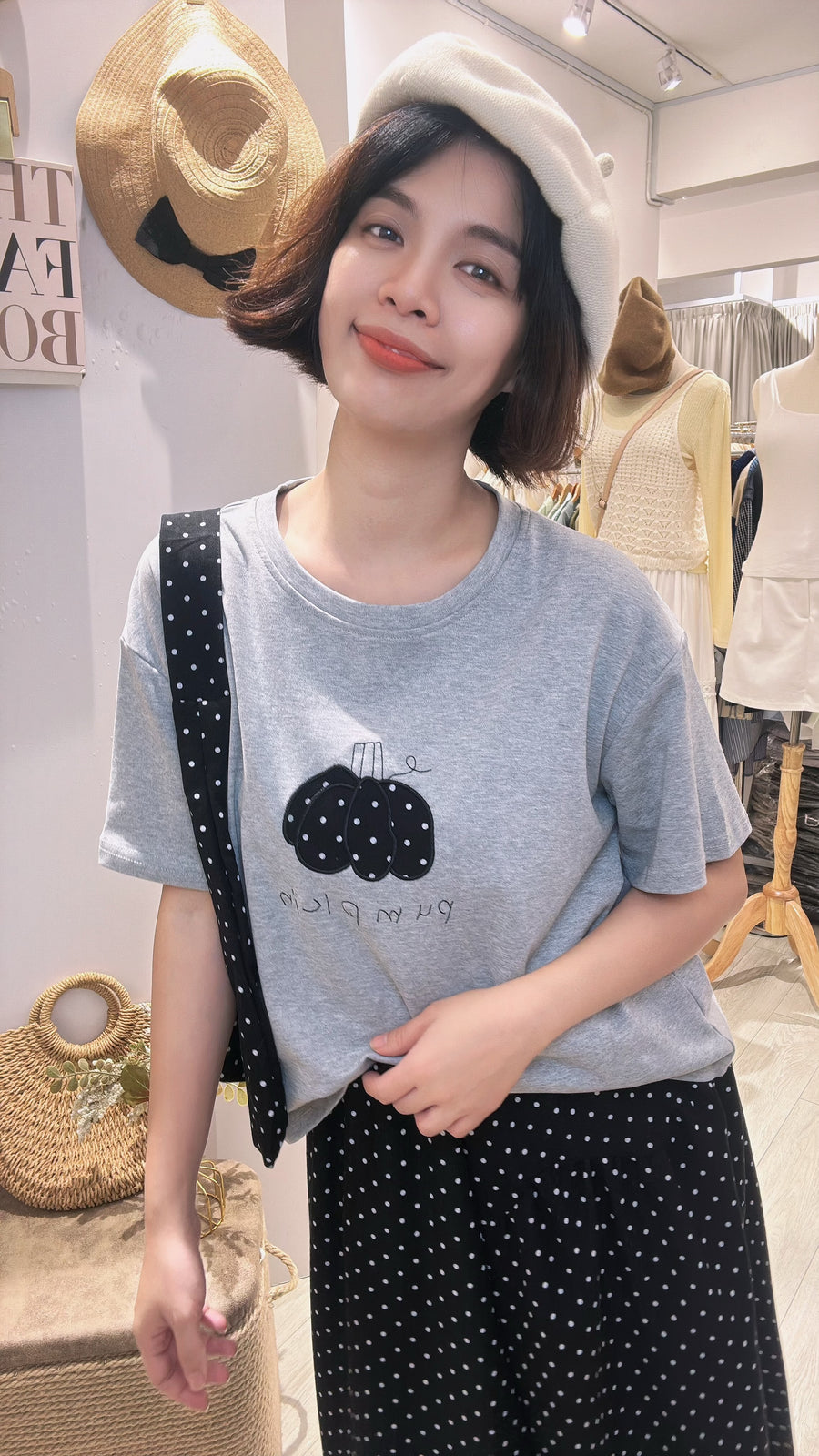 可爱图案波点长裙棉质舒服套装
