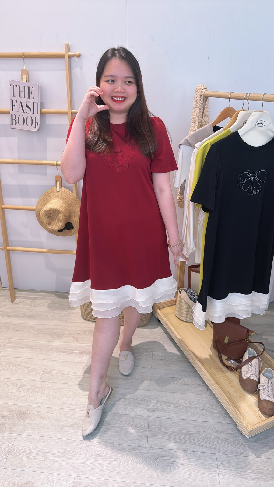 蝴蝶结棉质下网纱连身裙