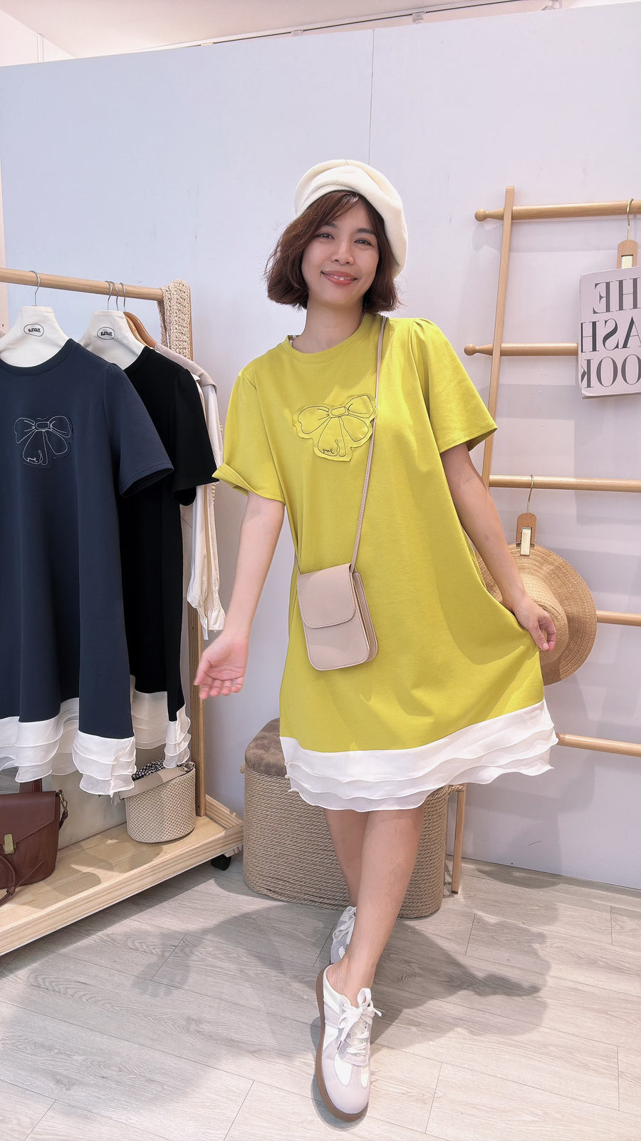 蝴蝶结棉质下网纱连身裙