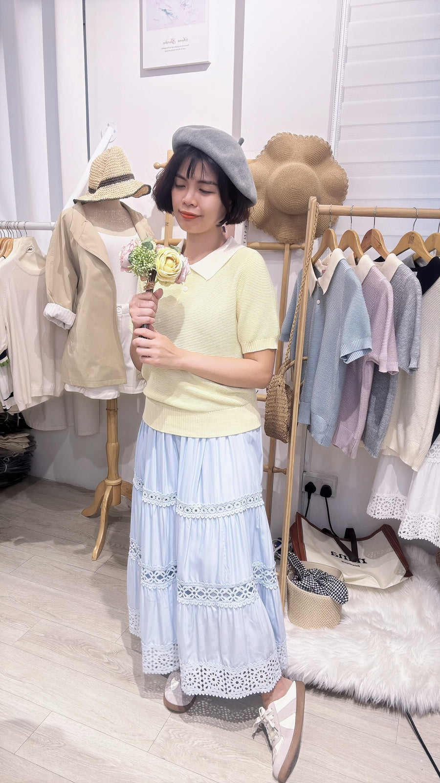 Polo领甜美生活够力软针织上衣