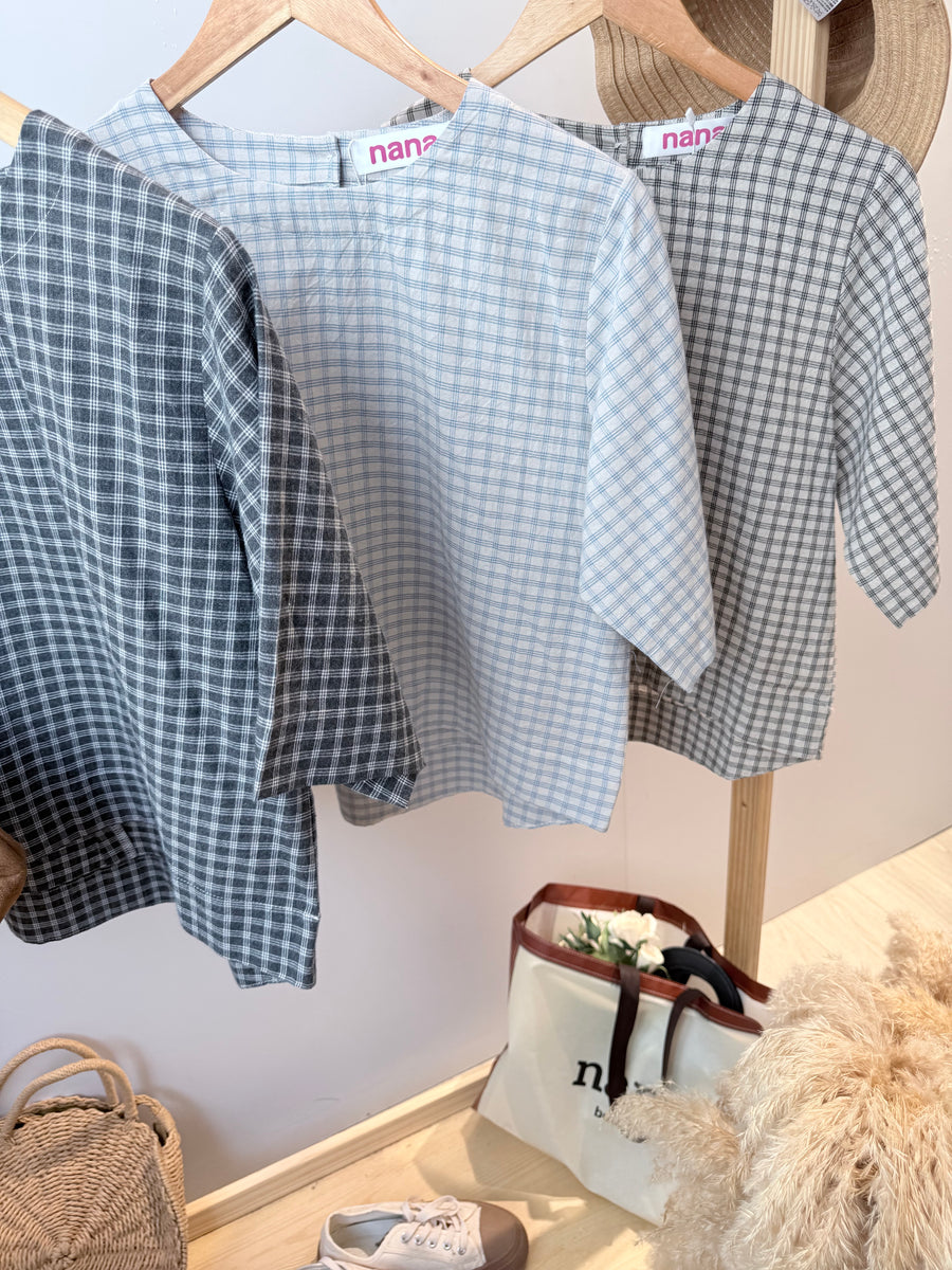 格子软麻宽松上衣