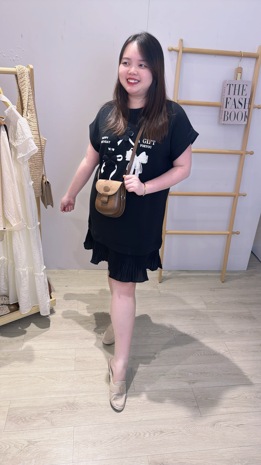 太空棉印花图案并接雪纺套裙