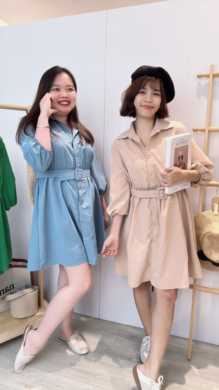 雪纺泡泡收腰袖连身裙