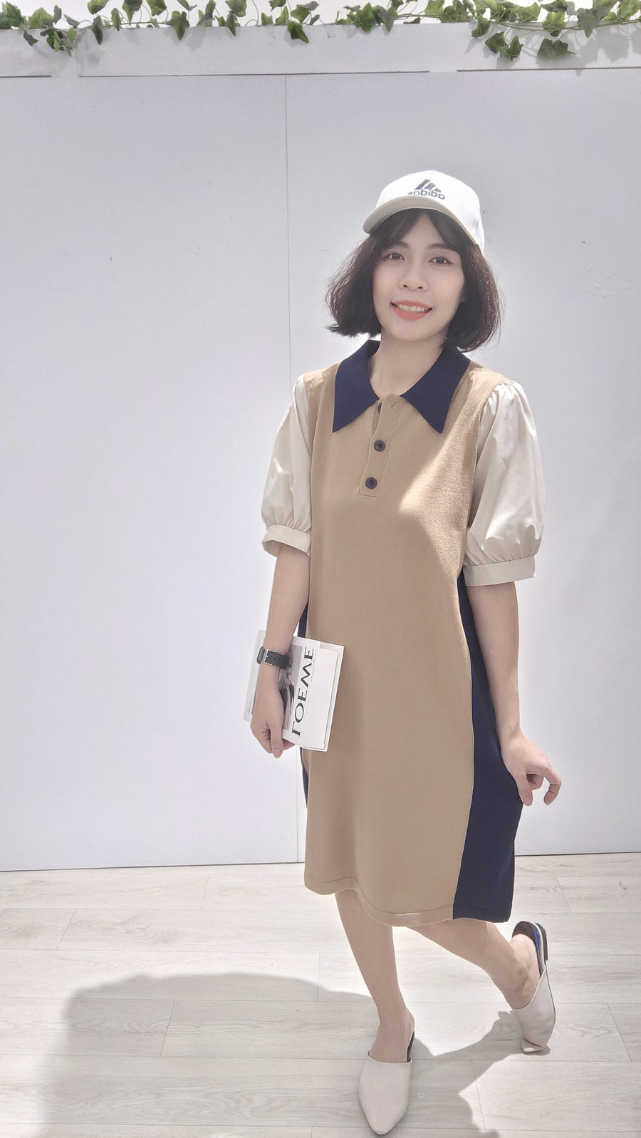 针织并衬衫袖子撞色套裙
