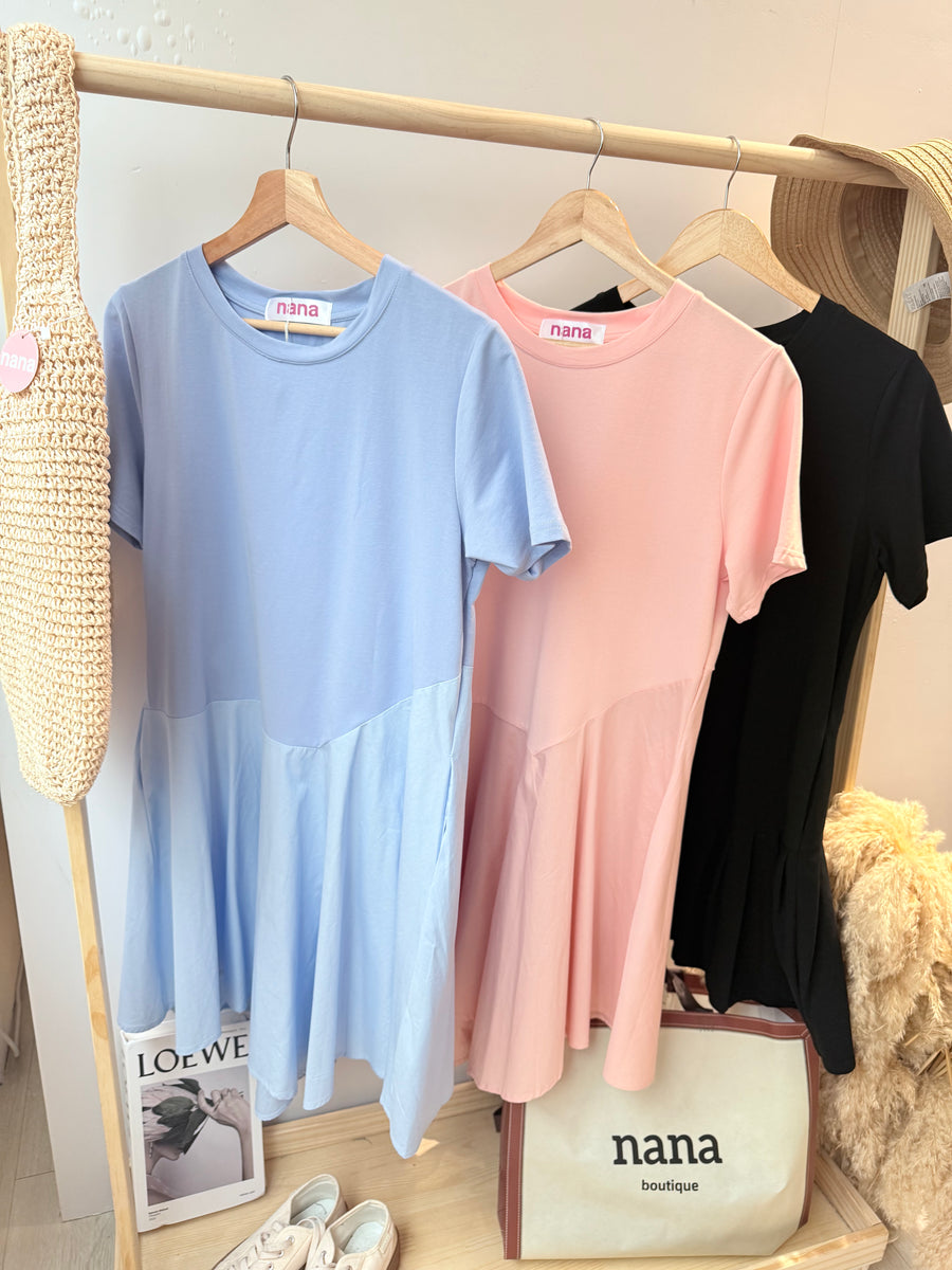 棉质并接Polyester 不规则短连身裙