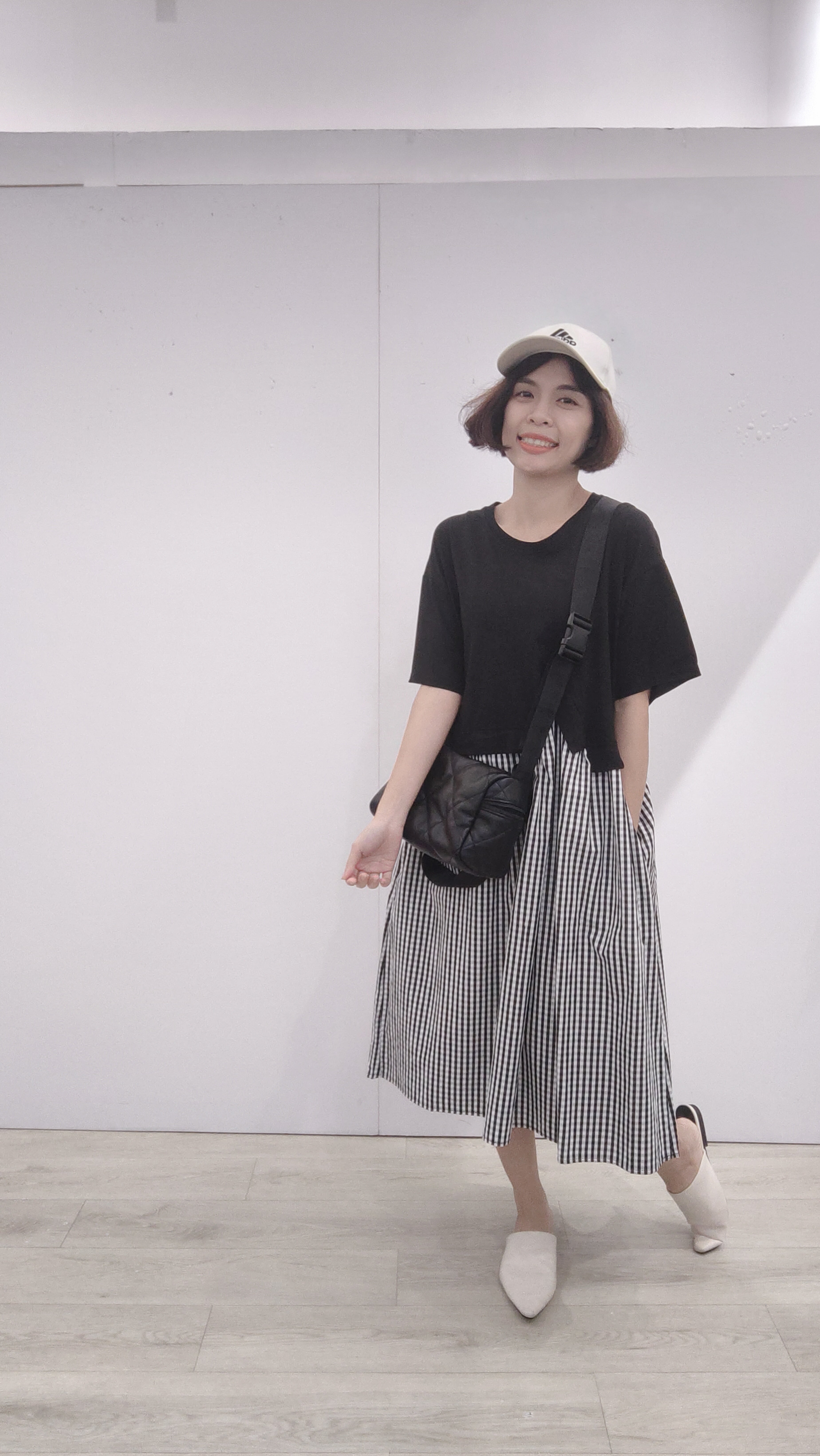 棉质并格子套裙