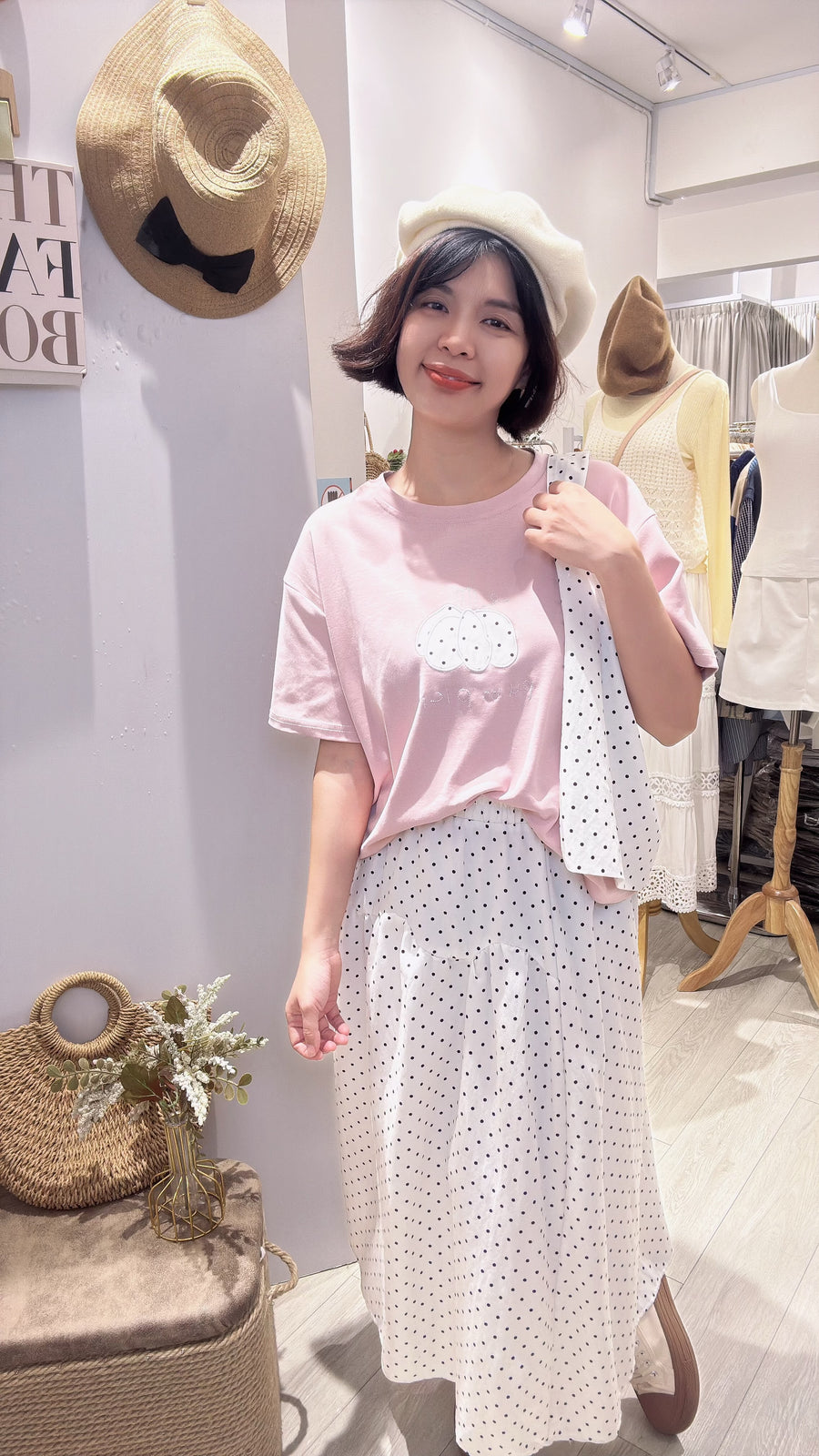 可爱图案波点长裙棉质舒服套装