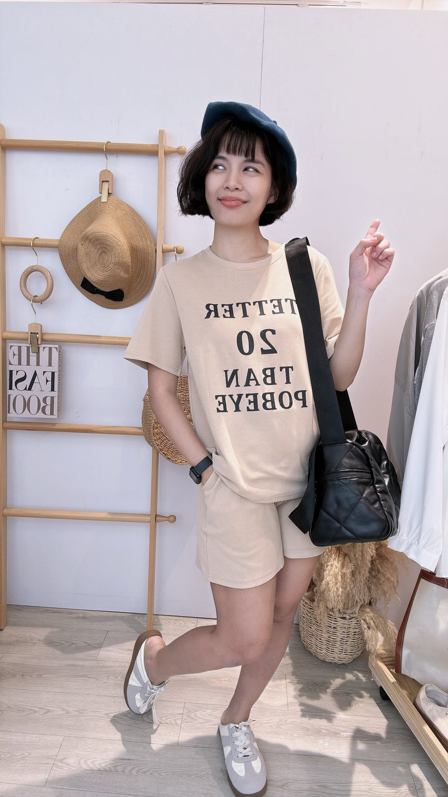 字母棉质短裤套装