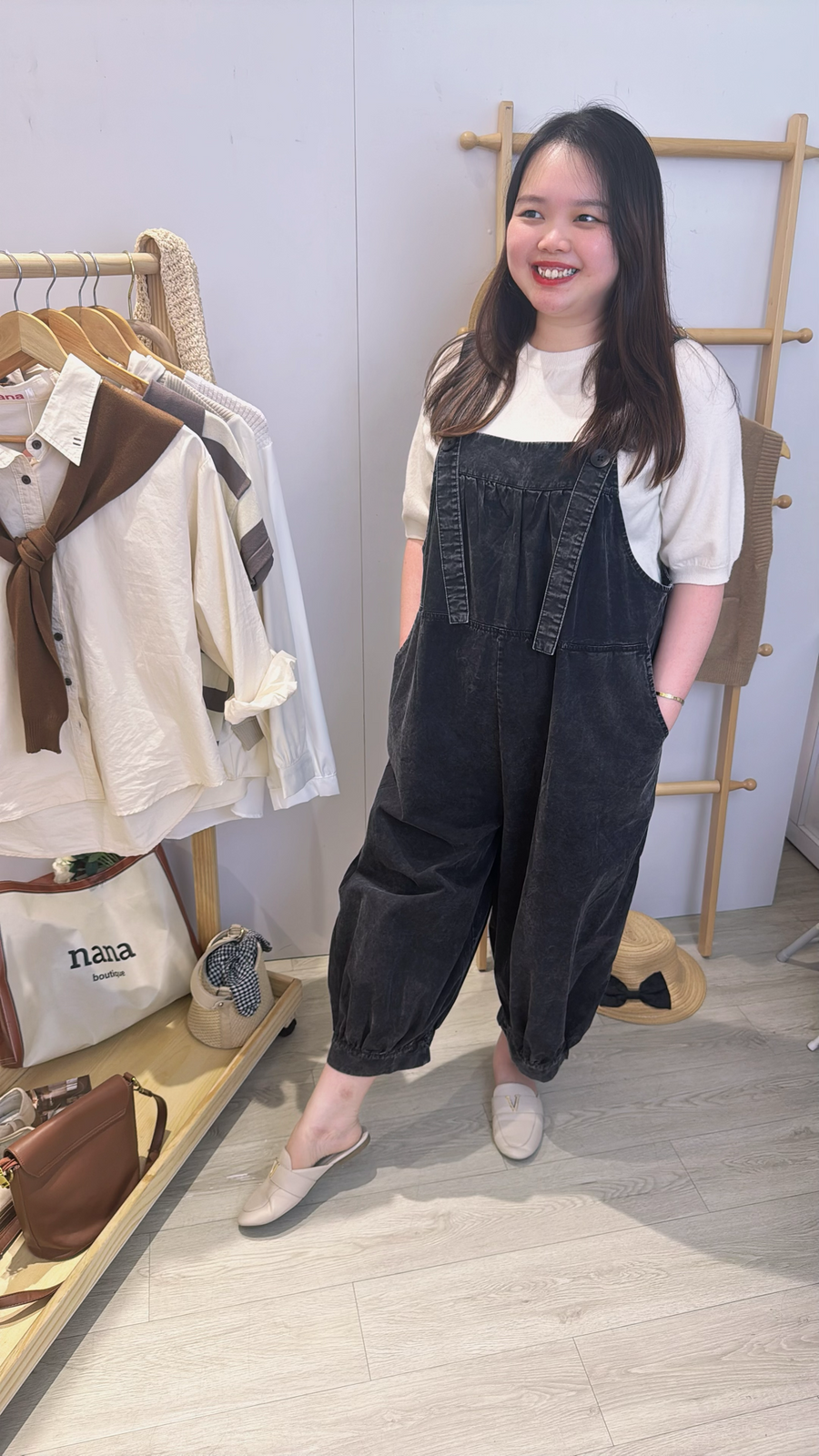 杂染色牛仔吊带拖地裤