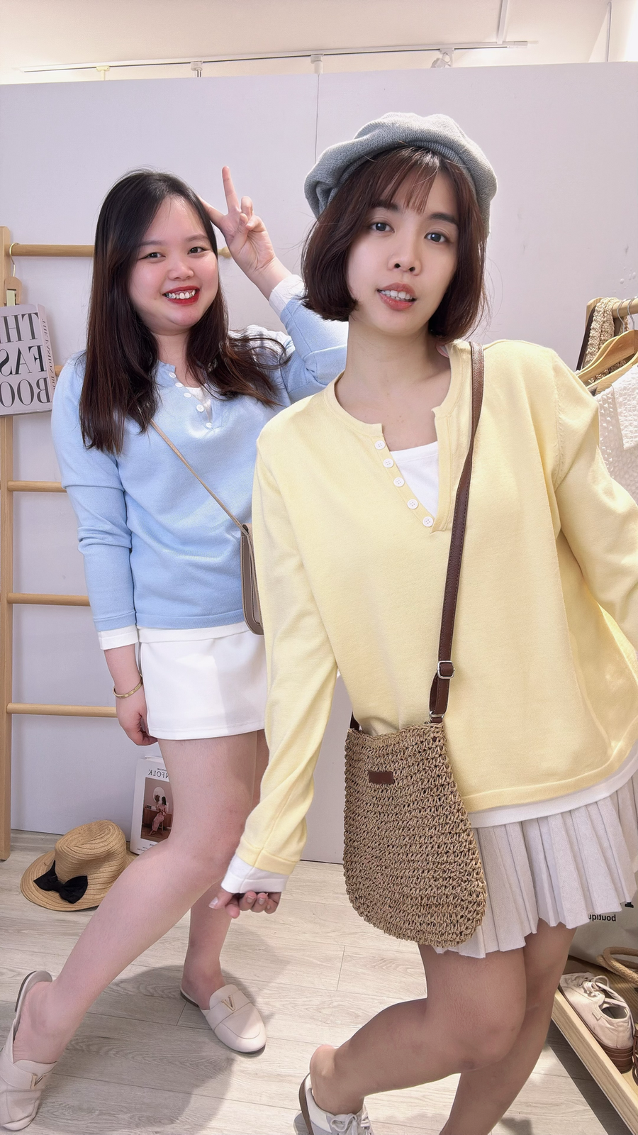 假两件针织长袖上衣