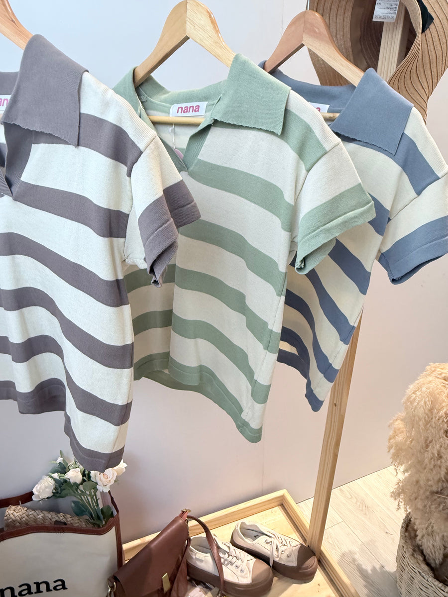 柔软Polo领线条软针织上衣