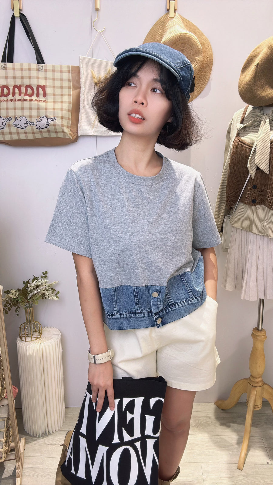Cotton并牛仔短上衣