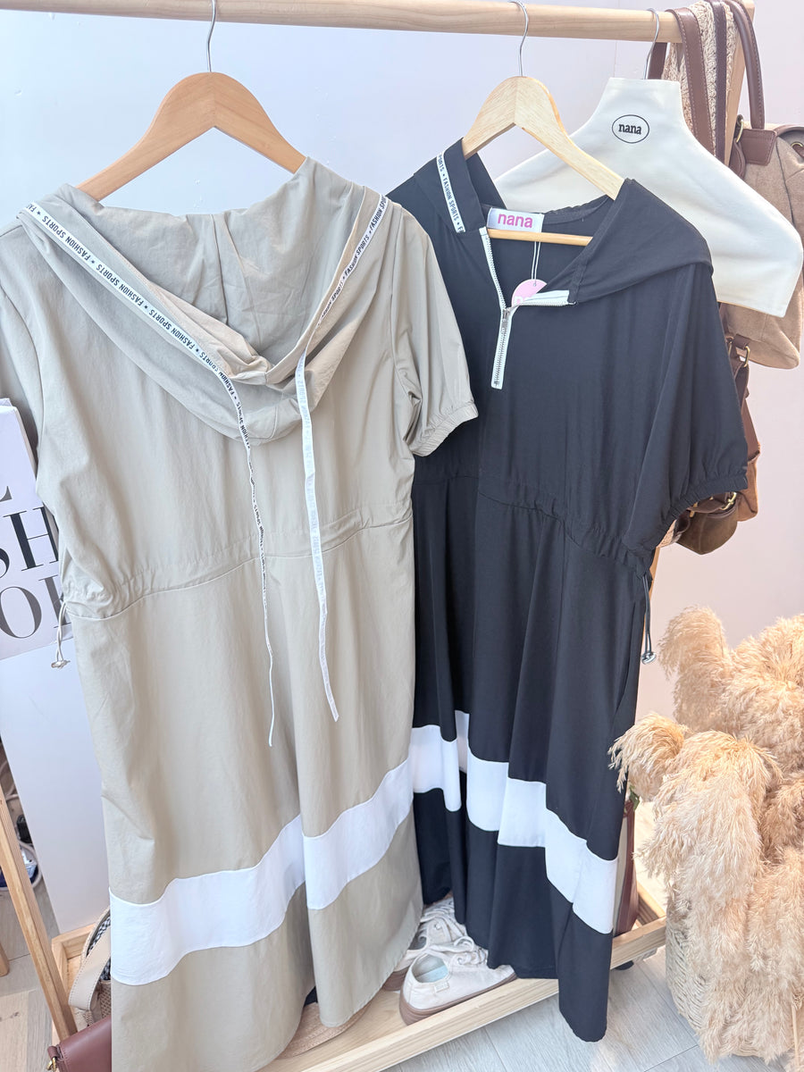 防水面料帅气连帽连身裙