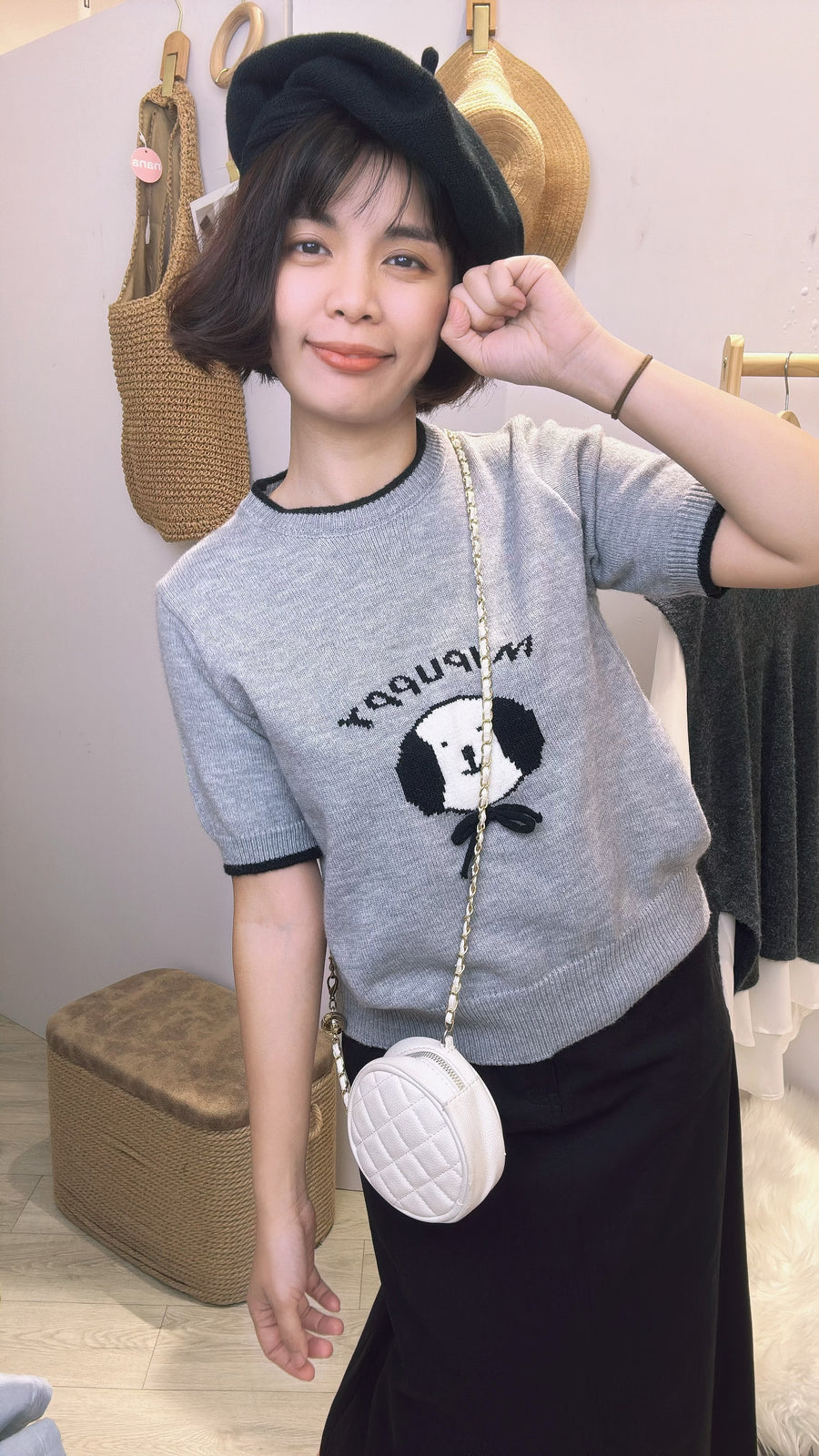 可爱小狗狗图案软软针织短上衣