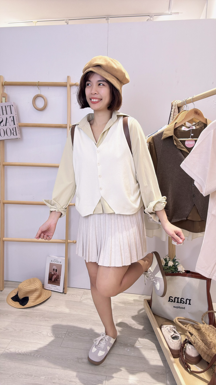 针织并接衬衫两件式上衣