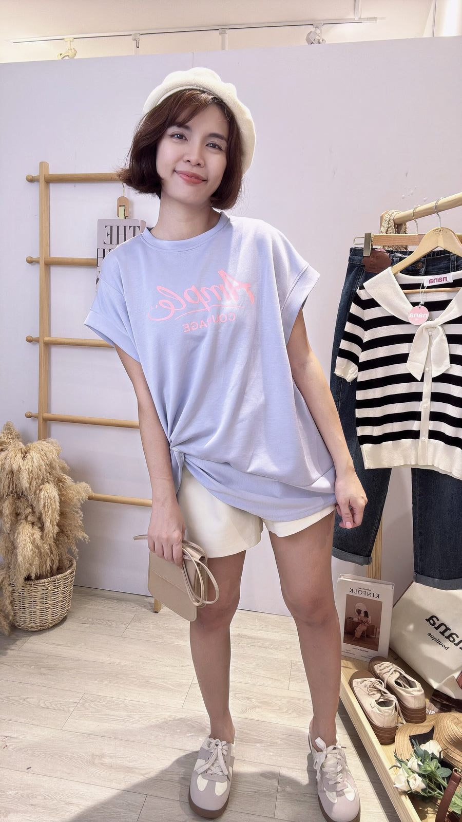 字母太空棉皱褶设计上衣