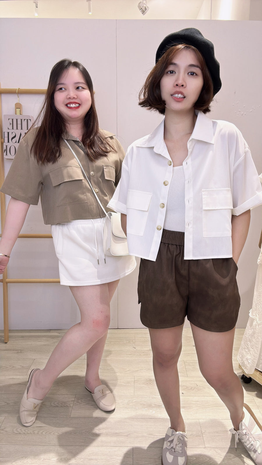 简约纽扣短雪纺衬衫上衣