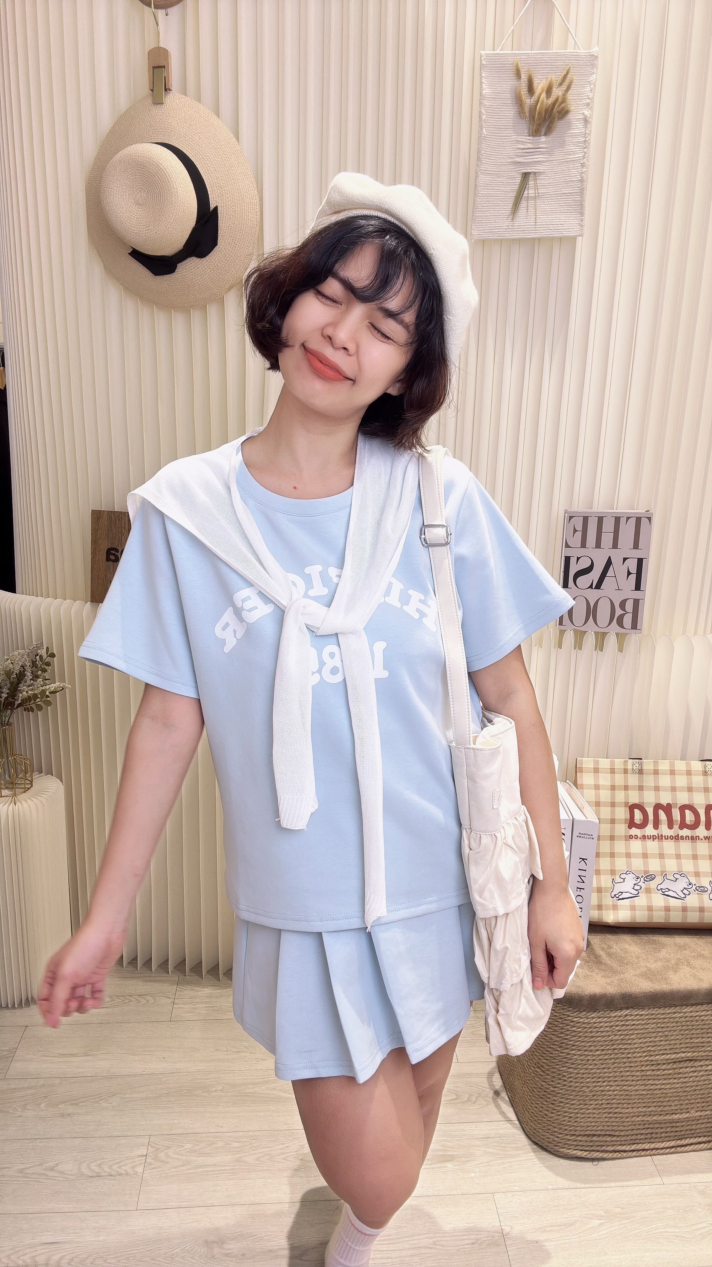 大推❤️披肩字母甜美色棉质迷你裙套装