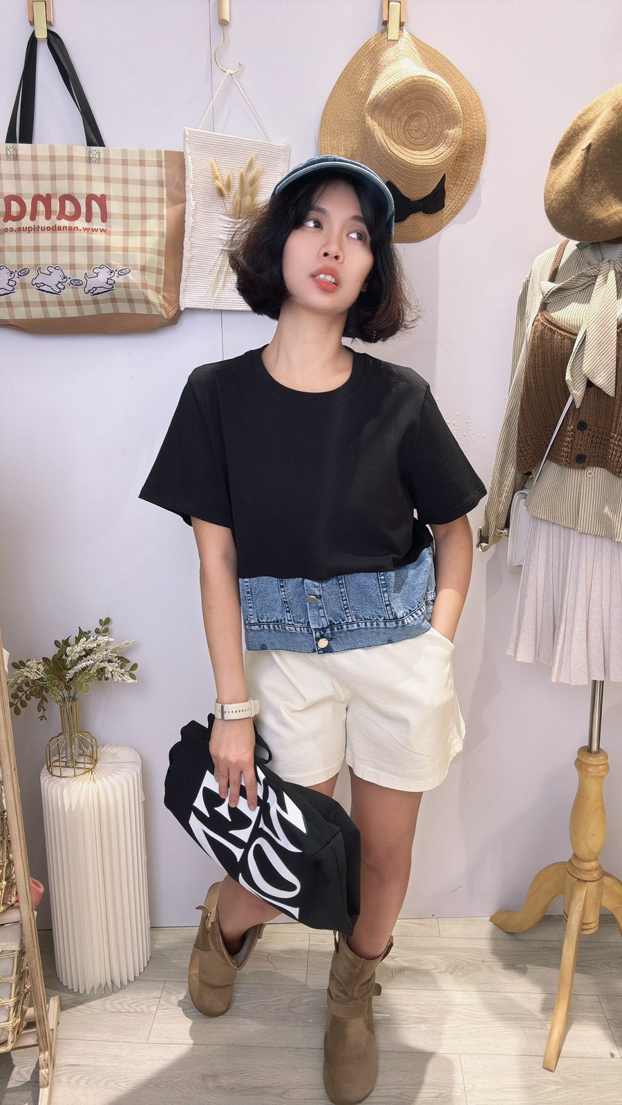 Cotton并牛仔短上衣