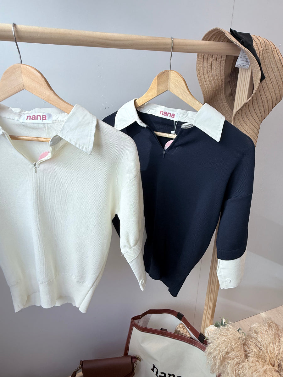 冰丝针织撞色上衣