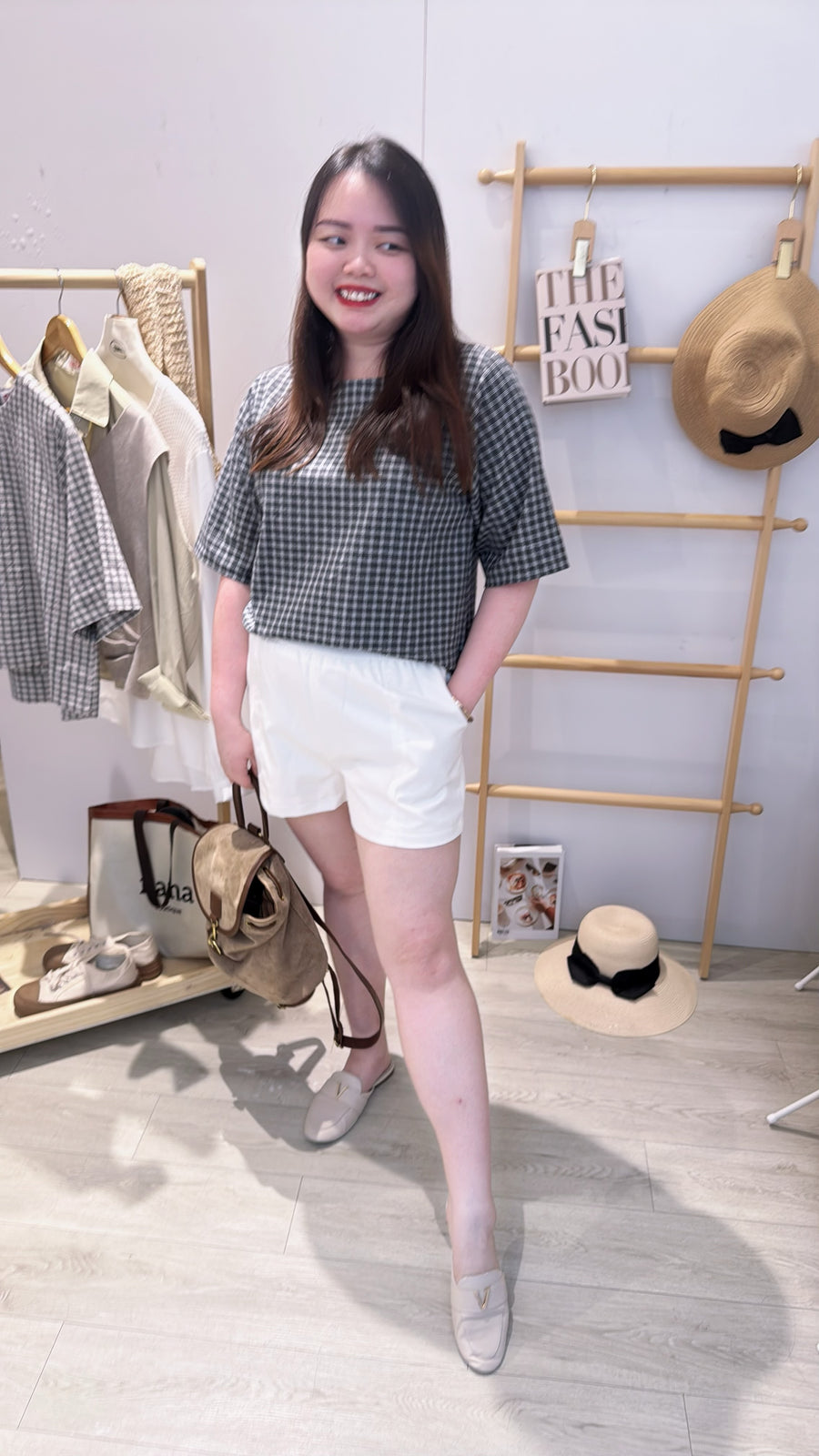 格子软麻宽松上衣