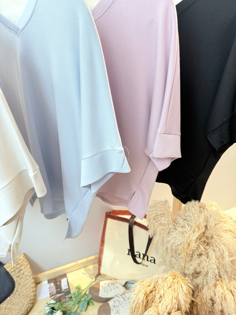 太空棉V领好穿微开叉宽松上衣